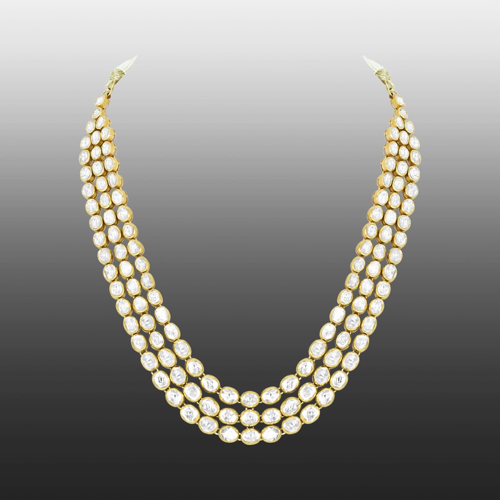 Triple-Row Polki Necklace for Grand Occasions